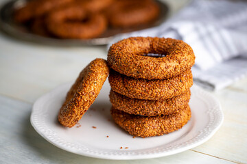 Turkish Bagel with sesame seeds. Turkish name; Kandil simidi