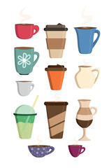 Delicious coffee paper cup icon cup mug hot chocolate latte tea smoothie drink vector illustration design