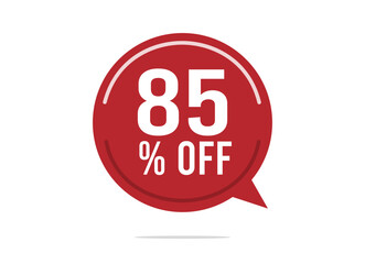 85% off discount vector. Offer balloon and price reduction for promotion and sale of stock. Red design on white background
