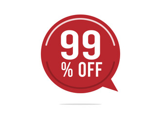 99% off discount vector. Offer balloon and price reduction for promotion and sale of stock. Red design on white background