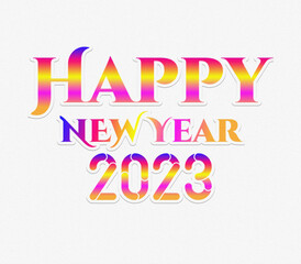 An 3D rendering colorful Happy New Year 2023 text isolated on white background