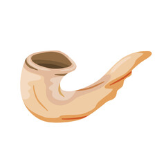 Jewish horn shofar. Ritual religious ancient trumpet. Flat cartoon illustration