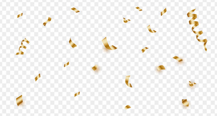 Shiny golden confetti isolated on transparent background. Bright festive tinsel of gold color.luxury background	