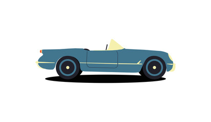 Blue chevrolet car in retro style on white background. Vintage retro. Vintage vector illustration. - obrazy, fototapety, plakaty