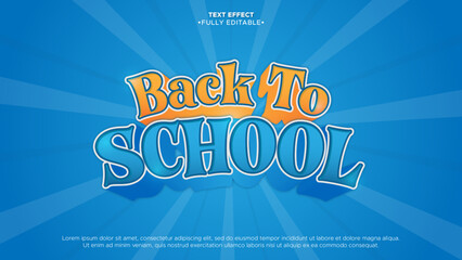 back to school banner with funny and cute text effect and blue background