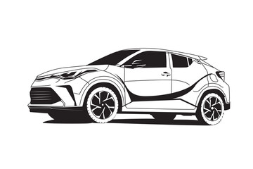 Car silhouette outline illustration black and white style