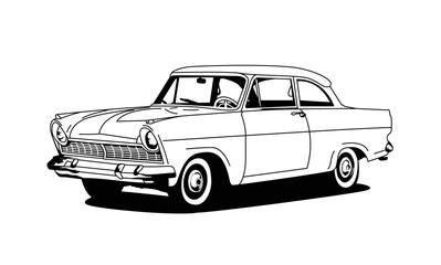 Car silhouette outline illustration black and white style