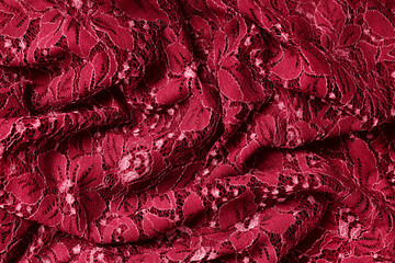 Year 2023 color Viva magenta. lace fabric with floral pattern