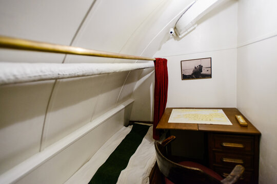 Seaplane Harbour Lennusadam. Interor of captain's room at Lembit submarine