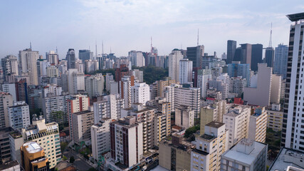 Fototapeta premium Many buildings in the Jardins neighborhood in Sao Paulo, Brazil. Residential and commercial buildings. Aerial view
