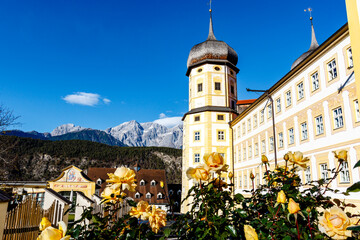 Fototapeta na wymiar Exterior of Stams Abbey in Stams, Tirol, Austria, Europe