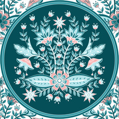 Flower chintz indian pattern seamless vector. Botanical batik paisley border background. Turkish floral print design for wallpaper, home textile, curtain fabric, clothing, india wedding.