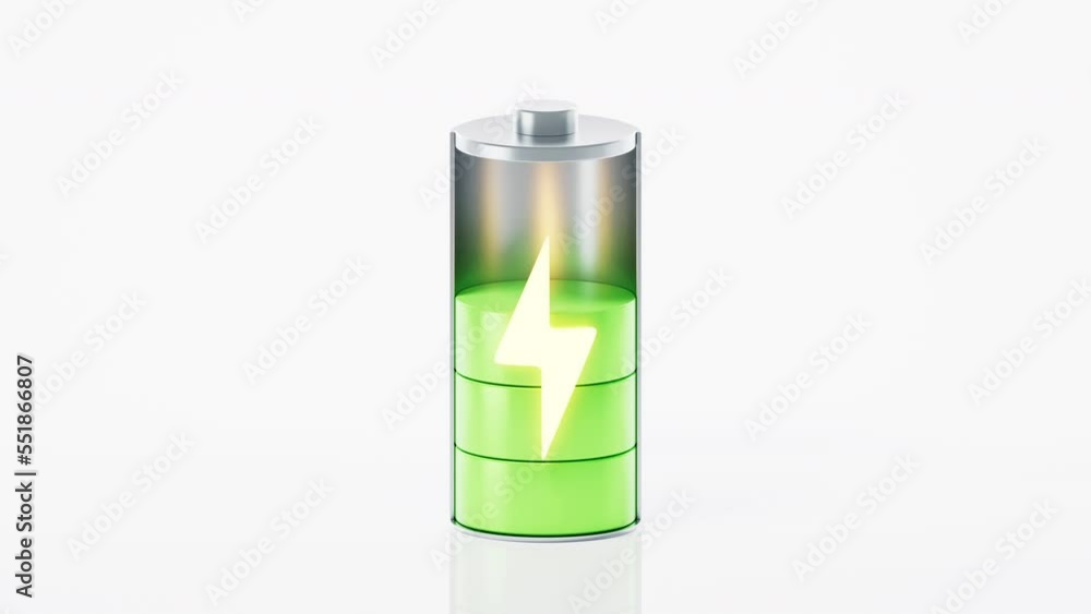Poster loop animation of fast charge battery on white background, 3d rendering.