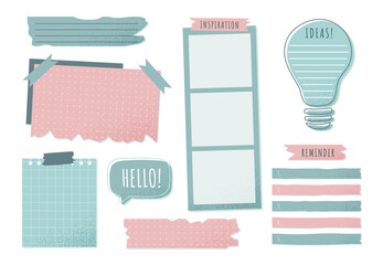 Vision board set. Collection of graphic elements for website, space for text and notes, workflow organization and time management. Cartoon flat vector illustrations isolated on white background