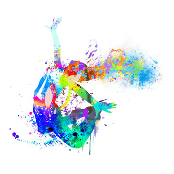 Watercolor Dancer drawing, silhouette of a dancing person, Watercolor dancing woman