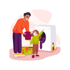 Doing laundry isolated cartoon vector illustration.