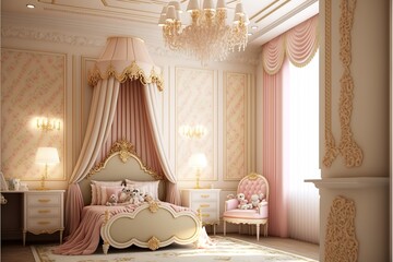 luxury sryle hildren's room interior shiny and sparkling