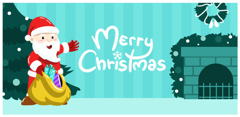 christmas, santa, red, house, fireplace, font, calligraphy, celebration, holiday, gifts, tree, vector