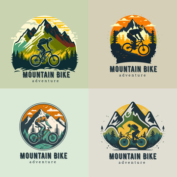 mountain bike logo set collection Bicycle downhill vintage logo label badge