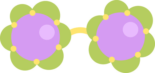 Fashionable sunglasses with flowers frame. Purple elegant beach eyewear. Cartoon trendy optical glasses