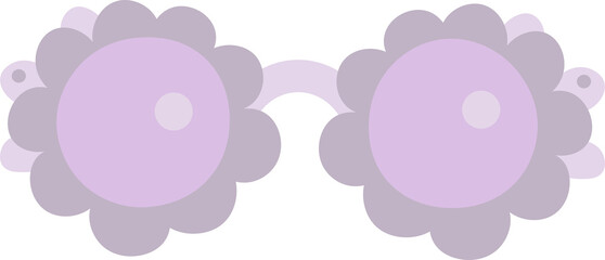 Fashionable sunglasses with flowers frame. Purple elegant beach eyewear. Cartoon trendy optical glasses