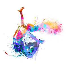 Watercolor Hiphop Dancer, Break dance, Amazing Girl in dance pose - obrazy, fototapety, plakaty