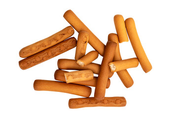 Small bread sticks on a white background. Grissini