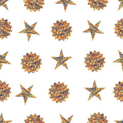 Seamless pattern with abstract doodle stars.