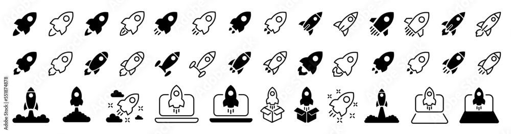 Aufkleber rocket icon set. rocket launch icon collection. startup symbol. launch spaceship or spacecraft. rock