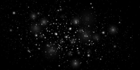  White bokeh light background. Sparkle effect with particles. Magic overlay dust. Glitter blur texture.