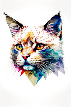 Abstract painting concept. Colorful art of a cat in geometric style. Animals. Digital art image.
