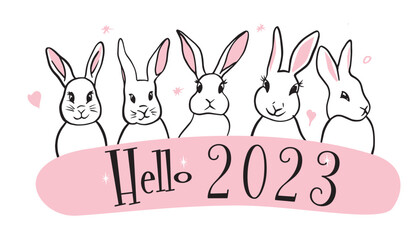 collection of vector illustrations of cute rabbits for christmas and winter cartoon style