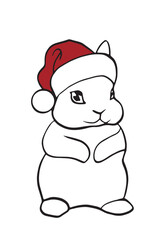 Cute christmas, new year rabbit in santa claus hat cartoon style. vector graphics