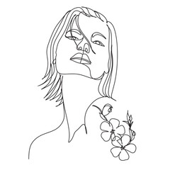 Continuous line drawing of Portrait of a Beautiful Woman's face. The Concept of Skin Beauty Care for young female models. Fashion beauty model with a white background.  