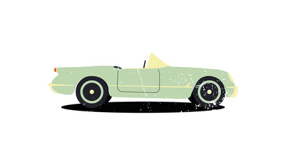 Green car in retro style on white background. Vintage retro vector illustration.