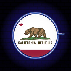 Neon flag of the state of California. Vector illustration.