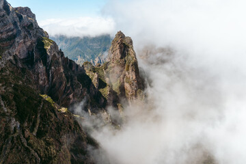 mountain landscape with clouds and peaks