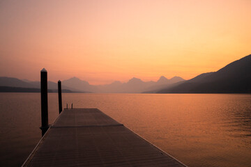 Summer Sunrise on Beach Dock at Lake McDonald in Glacier National Park Montana