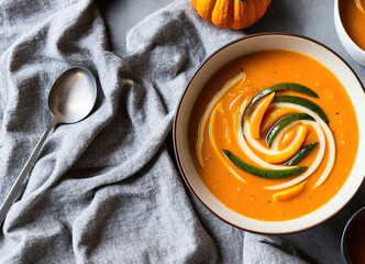 a soup made in a professional kitchen, pumpkin soup