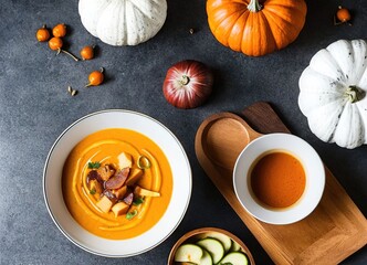 a soup made in a professional kitchen, pumpkin soup