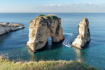 Naklejka premium Rouche rocks in Beirut, Lebanon, Mediterranean sea