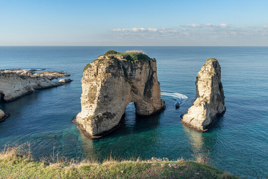 Pigeon rocks in Beirut, Lebanone, Mediterranean sea