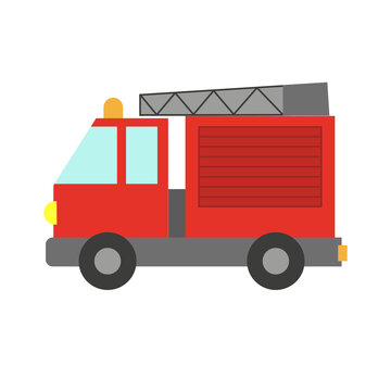 Vector illustration of a toy car in a flat style. Icon of a fire truck. Logo design