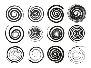 Grunge spiral sign vector set. Swirl elements set. Wave, psychedelic sign.