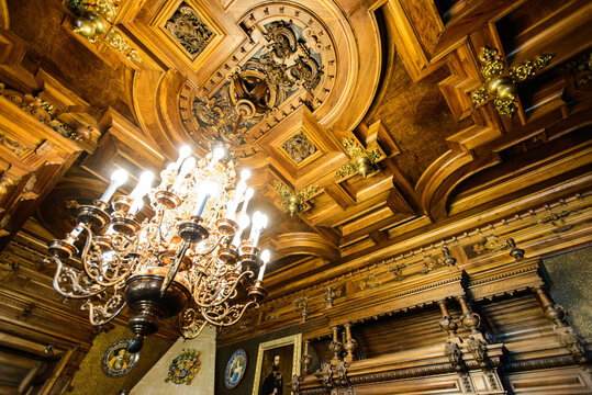 Details of  interior of Peles palace castle in Romania