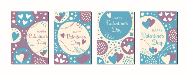 Fototapeta na wymiar set of Valentine´s Day promotion banner, abstract vector illustration, collection of cute love sale banners and printable greeting cards, blue and pink