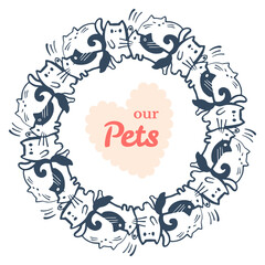 Round frame with cute cats. Vector illustration.