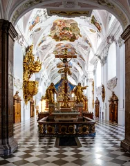 Fotobehang Golden crucifix in Baroque style at Stams Abbey, Tirol, Austria, Europe © jeeweevh