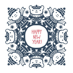 Frame with bears in warm clothes.