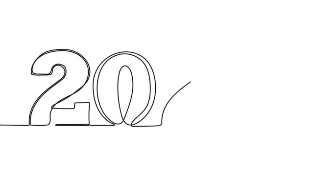 2023 New Year continuous clip, line numbers video. Line art 2023 year animation.